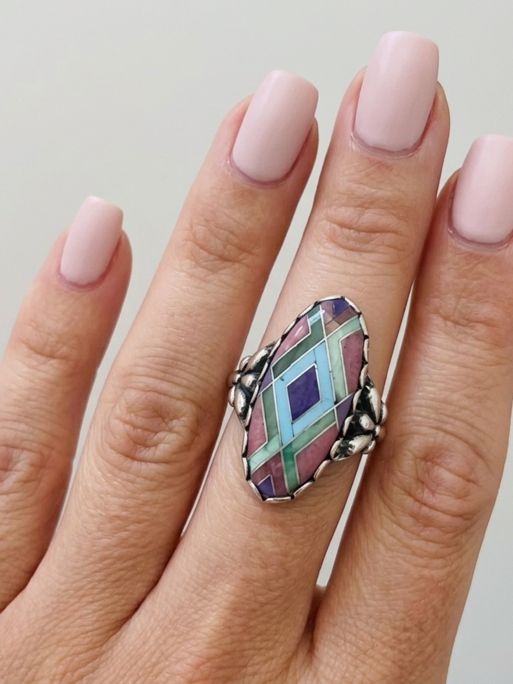 Carolyn Pollack Relios Sterling Silver Turquoise Stone Inlay Large Ring Sz 7
